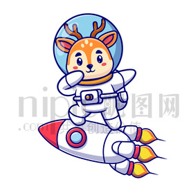 可爱卡通穿着宇航服的太空梅花鹿