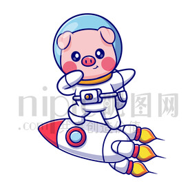 可爱卡通穿着宇航服的太空小猪
