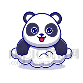 可爱卡通趴在云朵上的大熊猫