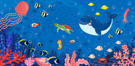 卡通海豚海底世界珊瑚热带鱼背景