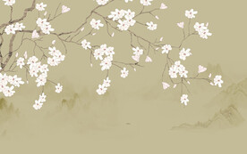 新中式工笔花鸟画床头背景墙