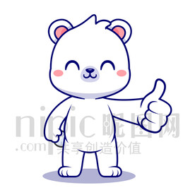 可爱卡通点赞的北极熊