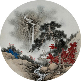 原创新中式水墨圆形山水玄关入户