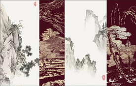 新中式山水背景墙壁画硬包