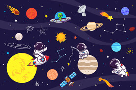 卡通太空星球宇航员火箭星空背景