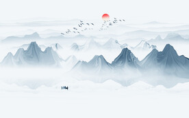 中式禅意水墨山水画背景墙