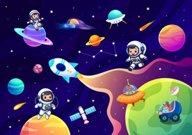 可爱宇航员卡通宇宙星球太空背景