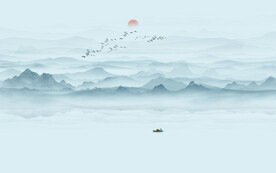 蓝色大气水墨山水画