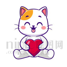 可爱卡通抱着爱心的小猫咪