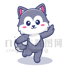 可爱卡通跳舞的小狼狗