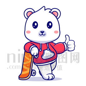 可爱卡通玩滑板的北极熊
