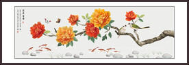牡丹鱼国画