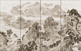 高清中式山水古画电视山水沙发墙