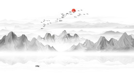 抽象水墨山水画背景墙