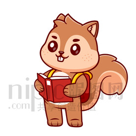 可爱卡通爱学习的松鼠