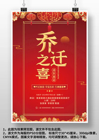 红色喜庆乔迁之喜邀请函海报