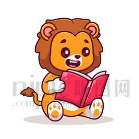 可爱卡通爱学习的狮子