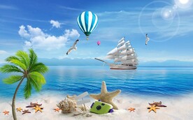 蓝天白云椰树大海背景墙