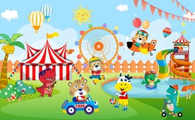 卡通儿童乐园放暑假背景墙