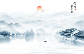 禅意水墨江南山水画