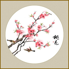 桃花花鸟国画