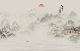 新中式山水情水墨国画背景墙