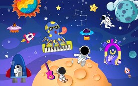 卡通儿童太空音乐背景墙