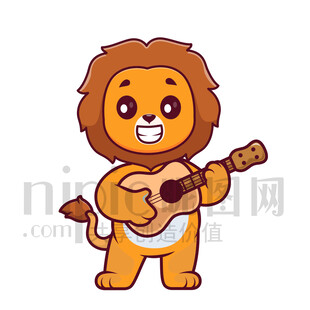 可爱卡通弹吉他的狮子