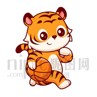 可爱卡通爱运动打篮球的老虎