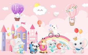 卡通儿童房背景墙图片