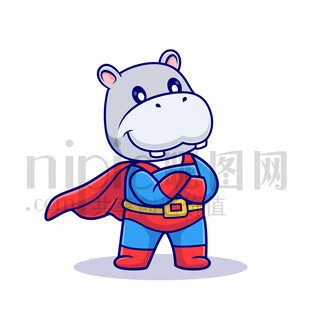可爱卡通超人河马