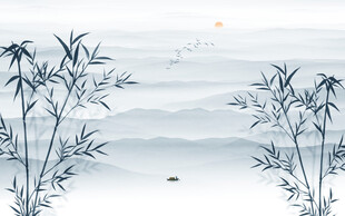 新中式水墨国画竹子背景墙