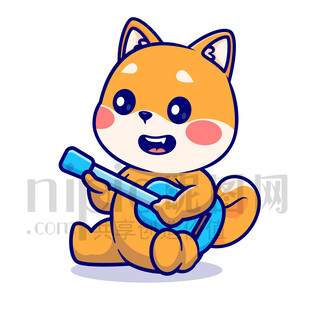 可爱卡通弹吉他的小狗