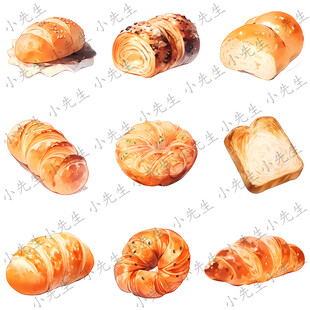 西餐面包糕点美食插画