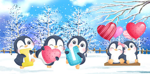 企鹅雪景卡通