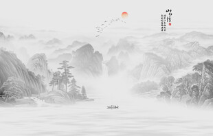 新中式水墨山水画背景墙