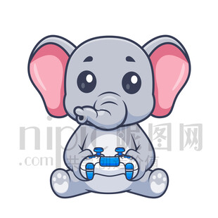 可爱卡通打电玩的大象