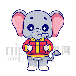 可爱卡通抱着礼物礼品的大象