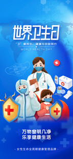 世界卫生日海报蓝色高端医疗海报