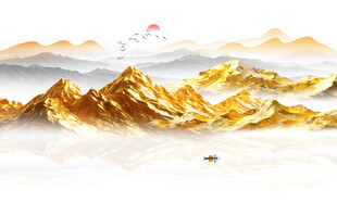 金箔山水画背景墙