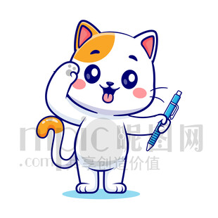 可爱卡通拿着笔敬礼的猫咪
