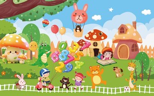 可爱动物乐园卡通森林儿童背景墙