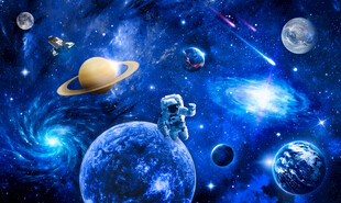 宇宙空间太空星球宇航员星云背景
