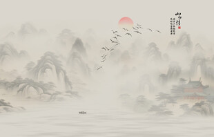 新中式古风水墨山水国画背景图