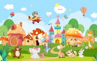 卡通儿童房背景墙图片