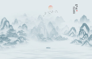 新中式水墨江南水乡背景墙