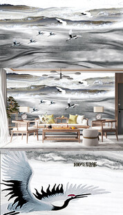 水墨仙鹤中式风景