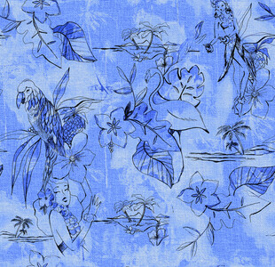 蓝色手绘奇幻人物场景