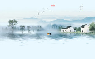 水墨江南水乡背景墙