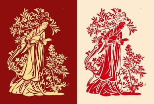 古典明代女子桂花艺术图案